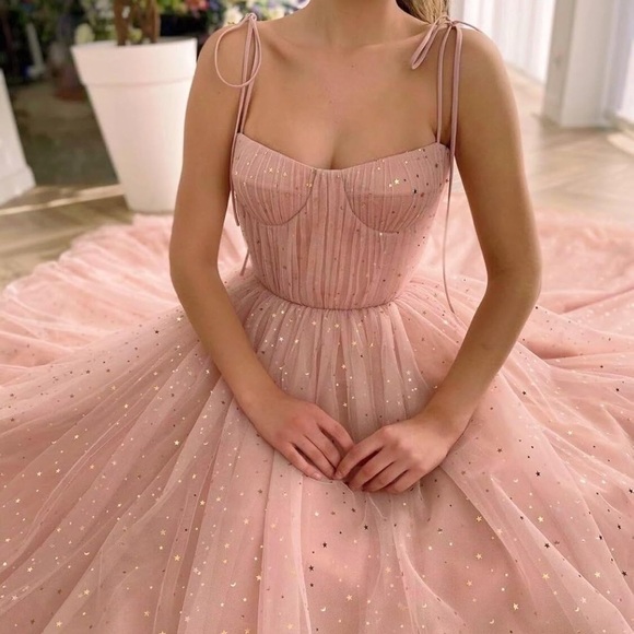 Starry PInk Tulle Prom Dress - Picture 2 of 7